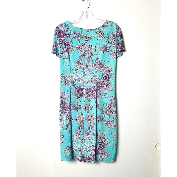 Signature Bobbie Bee Dress Women's Size PM Teal Green Faux Wrap Paisley Bow Tie - Picture 2 of 12